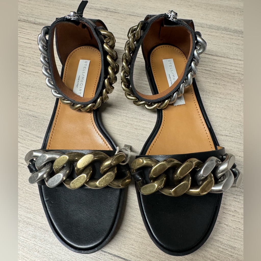 Stella Mccartney Black Sandals With Gold And Silver Chainsus Size 6/6.5